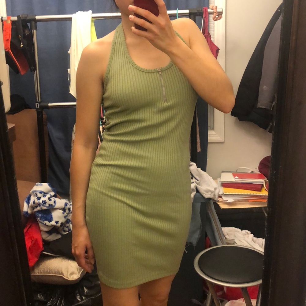 Green halter neck dress